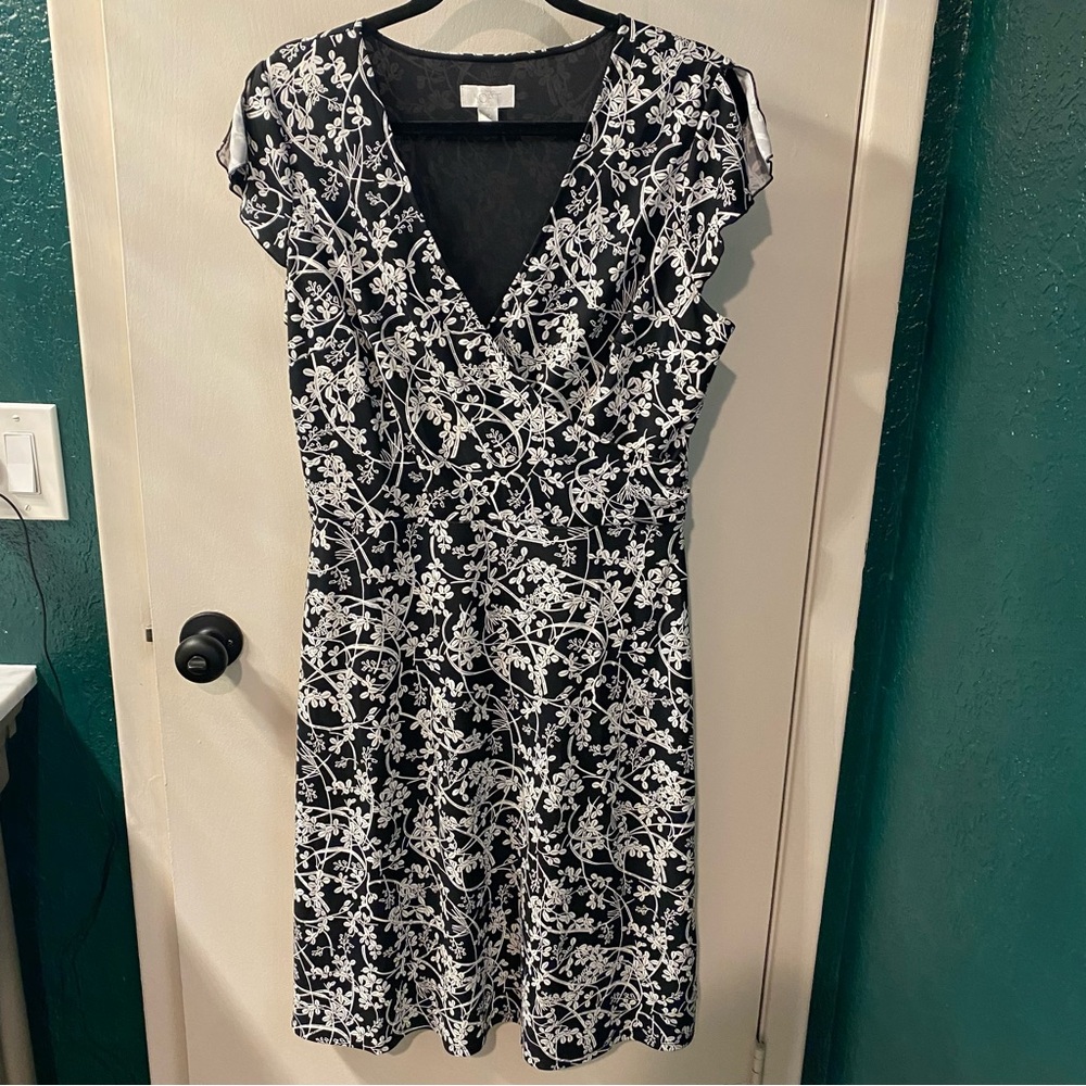 LOFT Black and White Floral Midi Dress